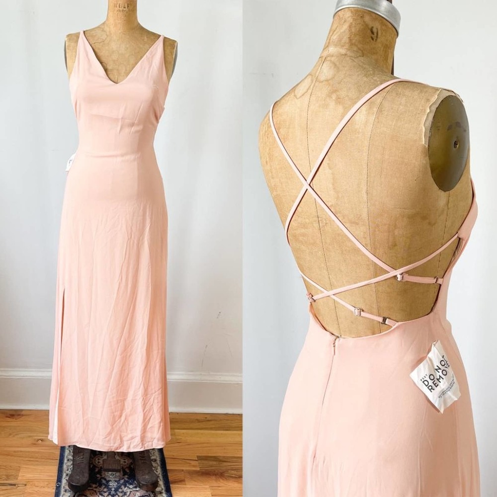 Fame and Partners Blush Pink Strappy Back Maxi Dress Gown Bridesmaid NWT Size 0